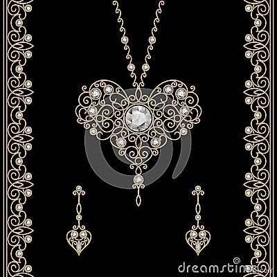 Gold jewelry set on black Vector Illustration